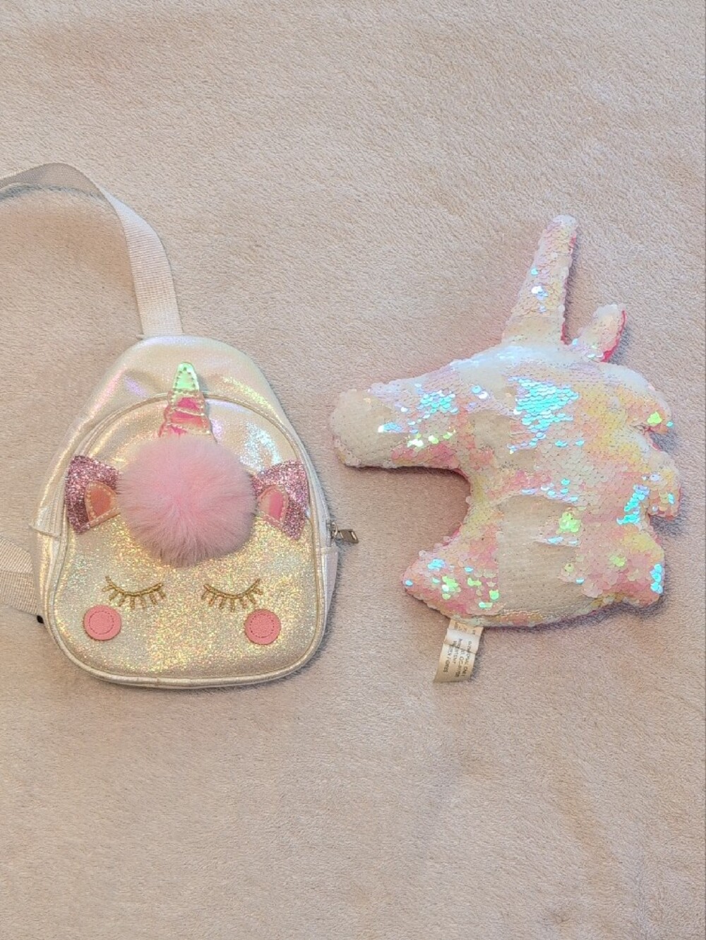 Kids Unicorn Crossbody Bag & Sequin Pillow Bundle Pink Iridescent